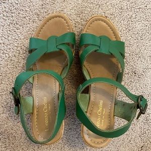Lorenzo Chelini green leather wedge sandals Size7